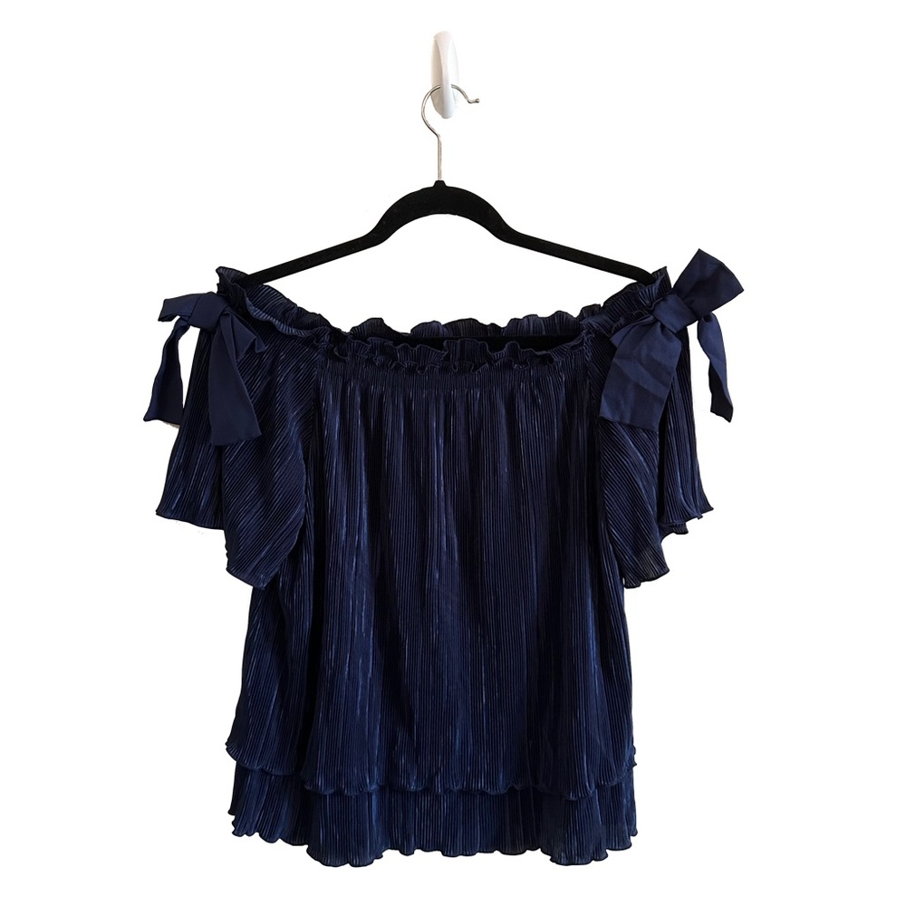 Banana Republic Navy Blue Off-Shoulder Blouse | Size M | Bow Detail | Chic Top